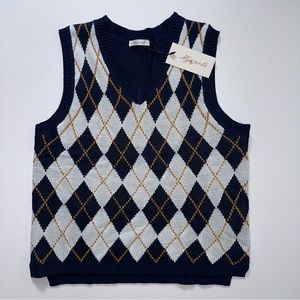 Hyipels Blue White Argyle Knit Sweater Vest Sleeveless Large